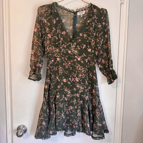 Hello Molly Green Floral Lace Trim Mini Dress – Size S - Picture 2 of 6